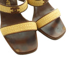 Chanel Sandals Raffia Leather CC Logo Square Toe High Heels 36 Brown Beige SS — view 3