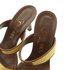 Chanel Sandals Raffia Leather CC Logo Square Toe High Heels 36 Brown Beige SS — view 4
