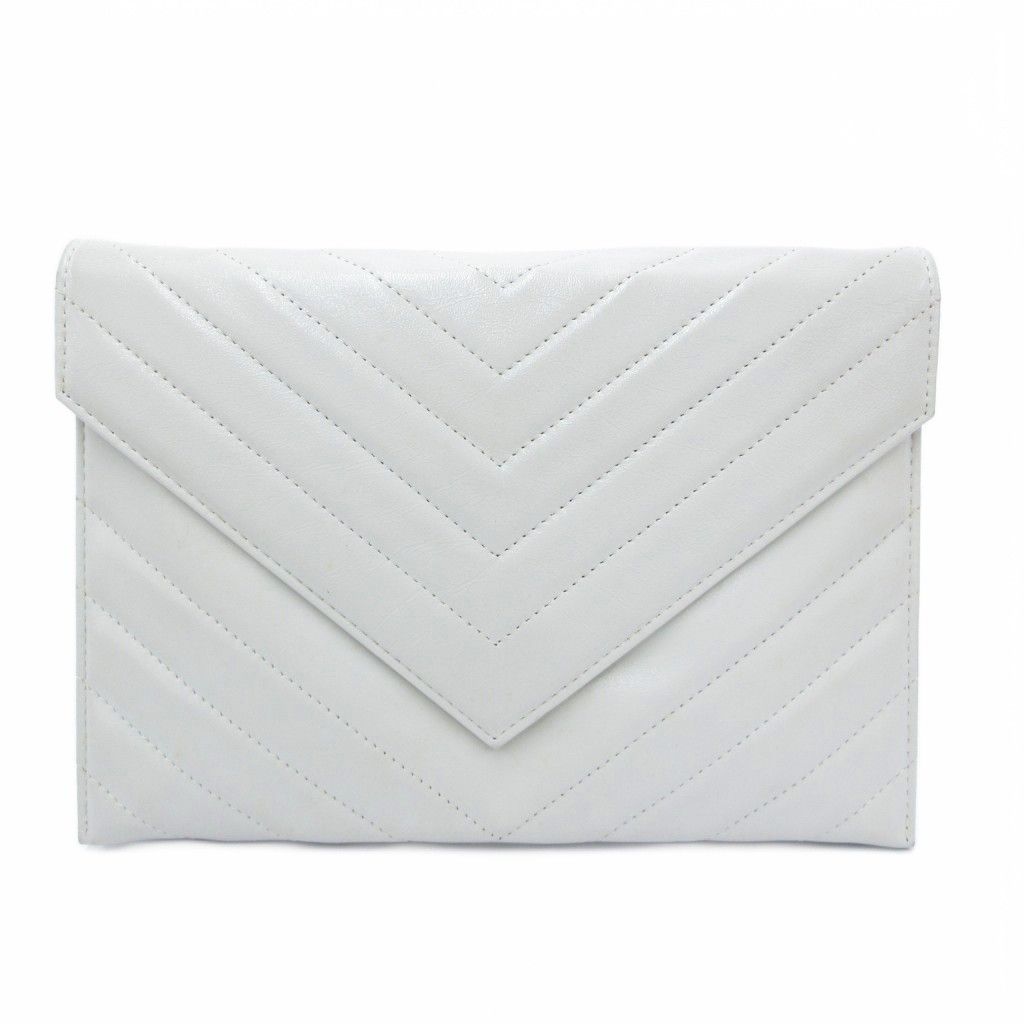 Saint Laurent Yves Clutch Party Quilted Stitch Leather White