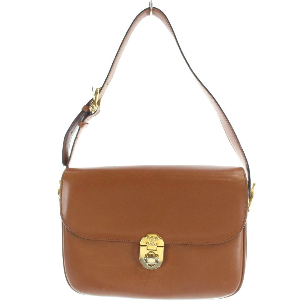 Celine Shoulder Bag Leather Flap Brown