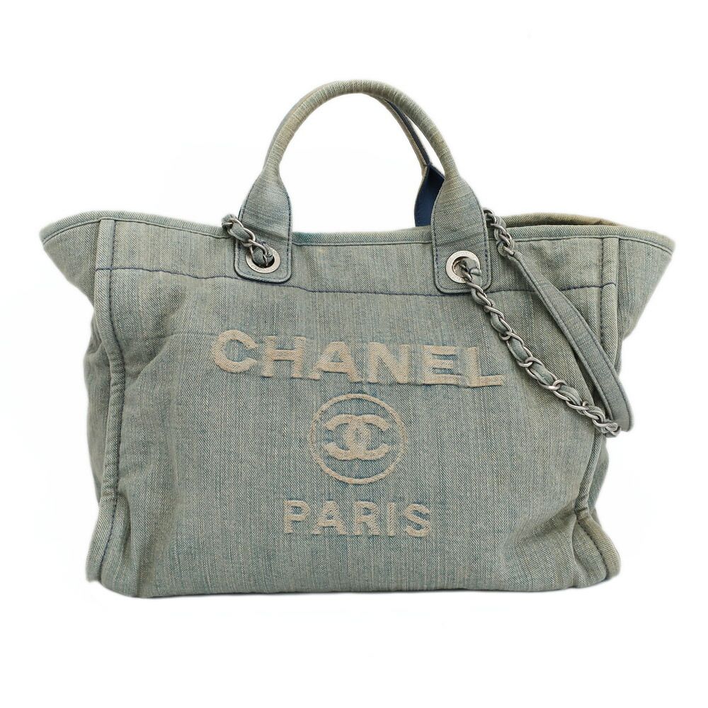 Chanel Ten Deauville Shopping Tote 2-Way Denim Light Blue Silver