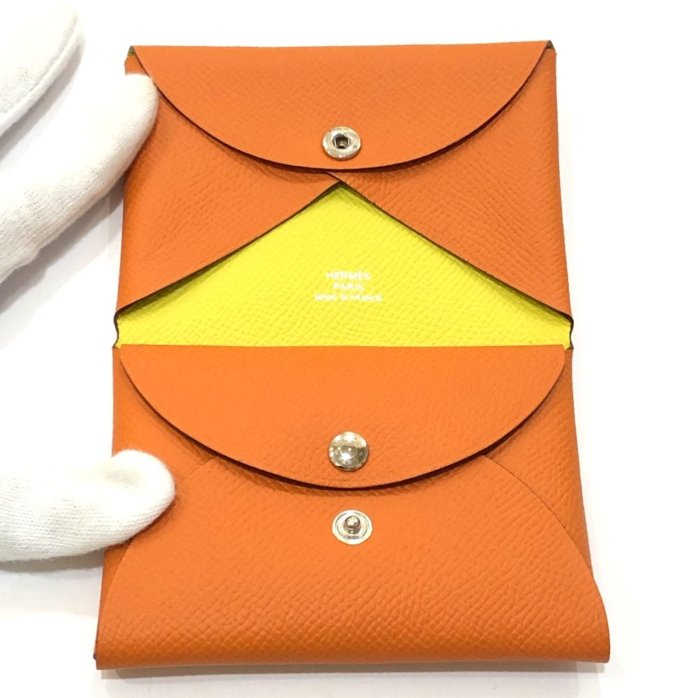 Hermes Bifold Wallet Calvi Duo Epsom Orange Lime — view 7