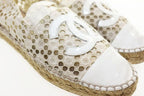 Chanel Espadrille Shoes White 37 Lace CC Logo Slip Ons Hemp Beige Aa — view 7
