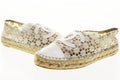 Chanel Espadrille Shoes White 37 Lace CC Logo Slip Ons Hemp Beige Aa