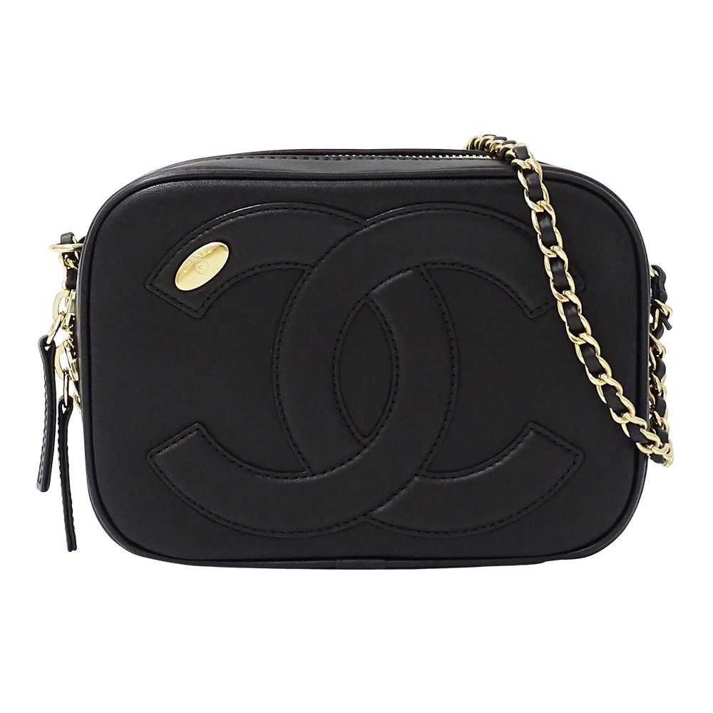 Chanel Shoulder Bag Leather Black Gold Chain Small