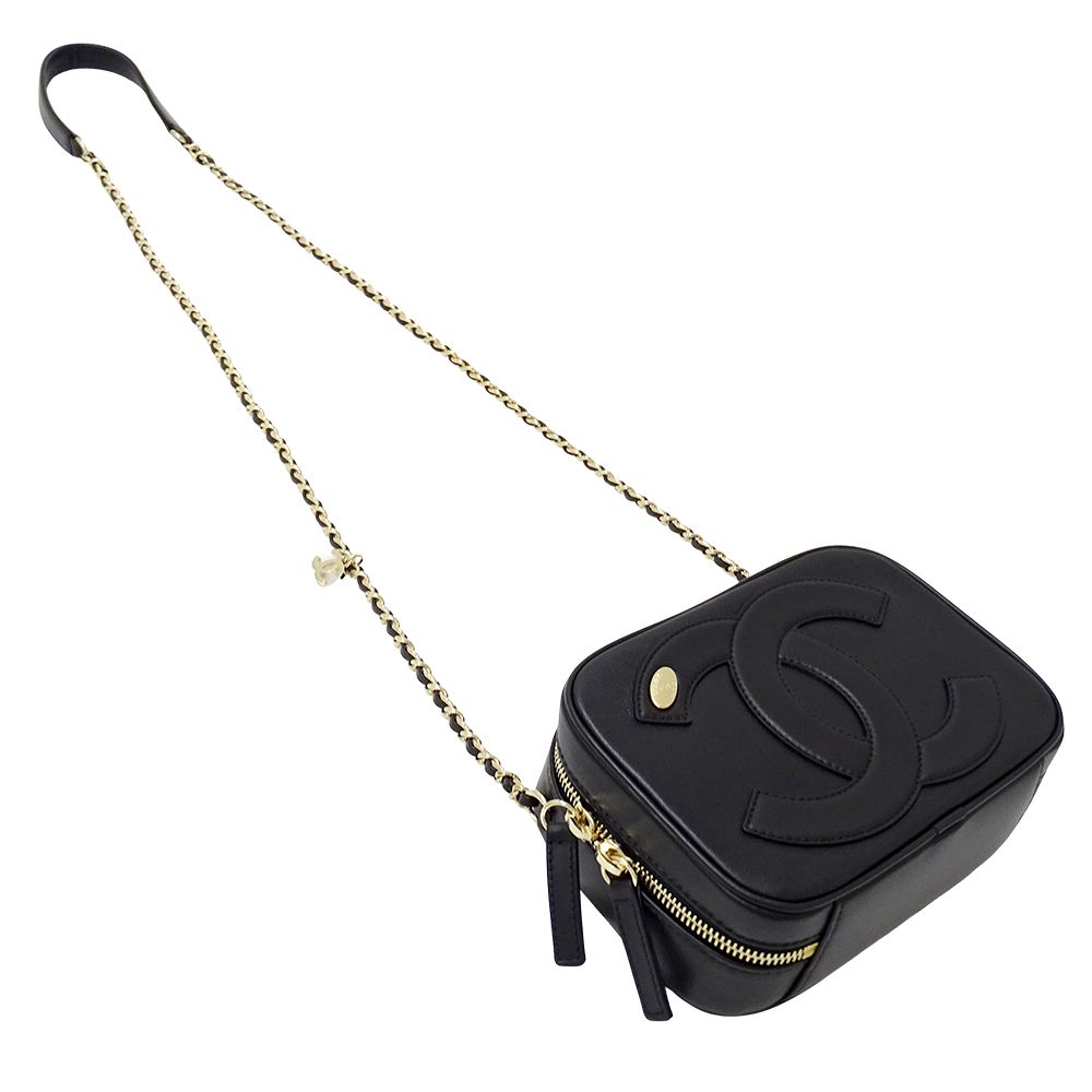 Chanel Shoulder Bag Leather Black Gold Chain Small — view 4
