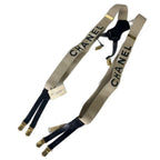 Chanel Suspenders CC Logo Belt Canvas Leather Archive Vintage Beige Black — view 2