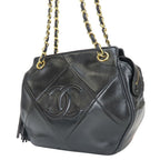 Chanel Shoulder Bag Fringe Lambskin Black Gold CC Logo Chain — view 2