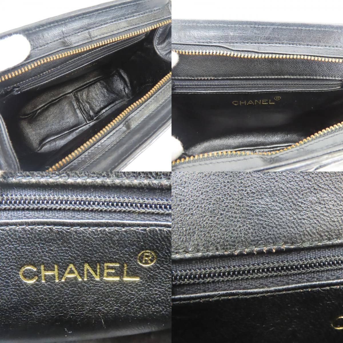 Chanel Shoulder Bag Fringe Lambskin Black Gold CC Logo Chain — view 7