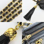 Chanel Shoulder Bag Fringe Lambskin Black Gold CC Logo Chain — view 6