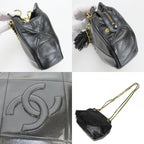Chanel Shoulder Bag Fringe Lambskin Black Gold CC Logo Chain — view 5