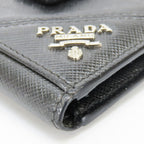 Prada Billfold Saffiano Leather Metallic Gray Black Silver Bifold Card Case — view 5