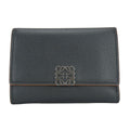 Loewe Trifold Wallet Anagram Vertical Small Leather Black Brown Compact