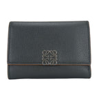 Loewe Trifold Wallet Anagram Vertical Small Leather Black Brown Compact