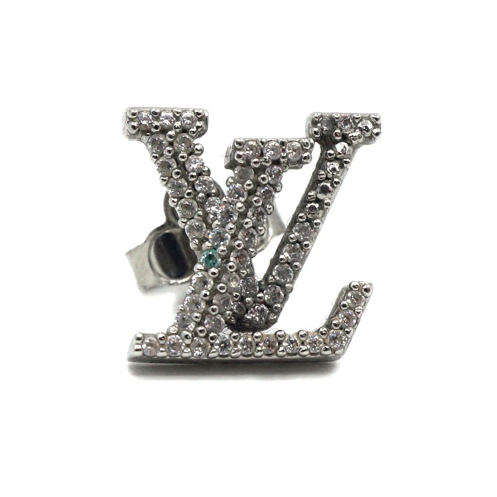 Louis Vuitton Iconic Strass LV Earrings One Side Silver
