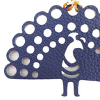 Hermes Petit Ash Peacock Fishbone Charm Leather Green Blue Keychain — view 6