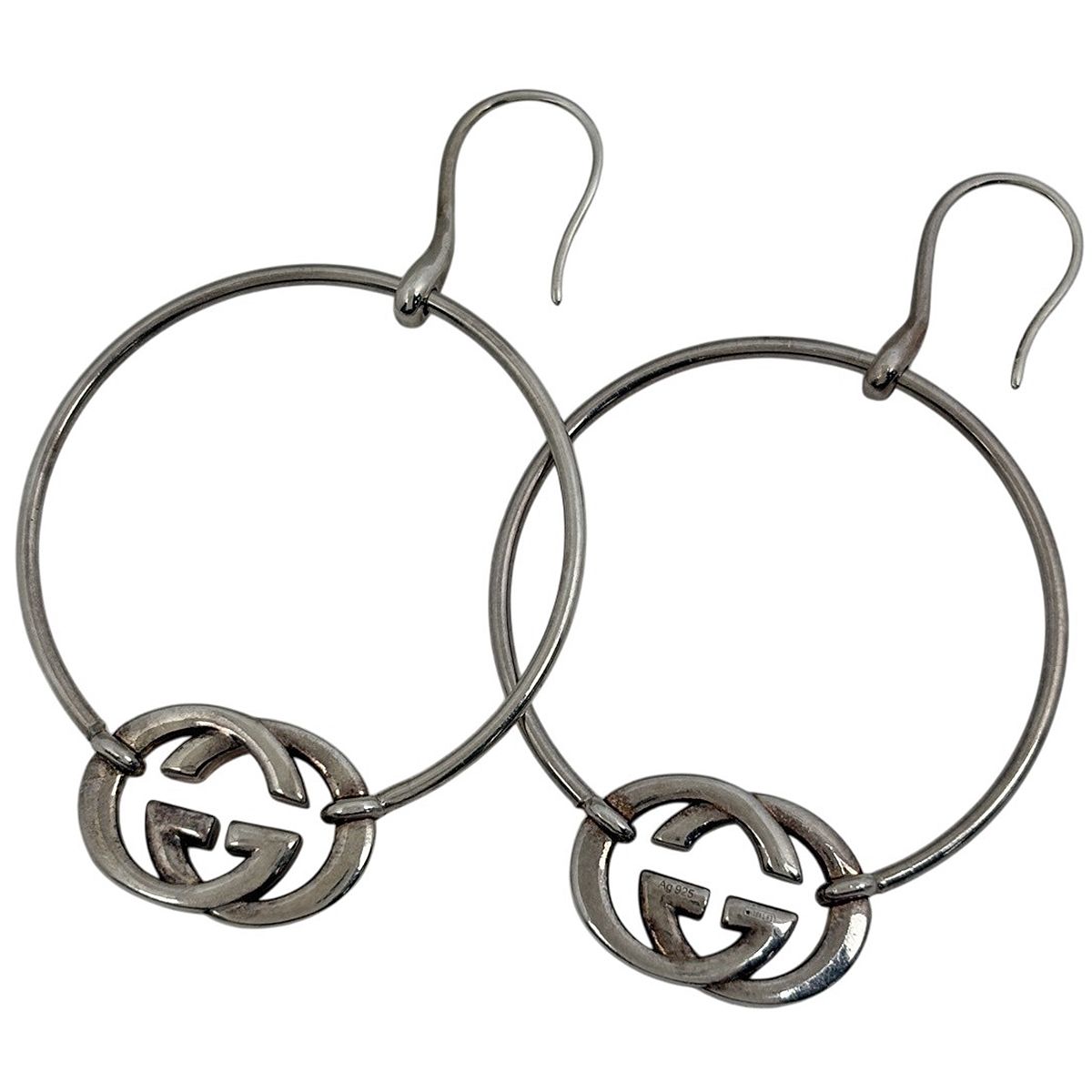 Gucci GG Logo Earrings Hoop 925 Sterling Silver