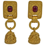 Chanel CC Logo Earrings Bell Swing Gripoix Gold Plated