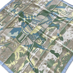 Hermes Scarf Carre 90 Beige Green Multi les Dix Cavaliers