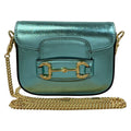 Gucci Shoulder Bag Horsebit Metallic Blue Chain Mini Leather