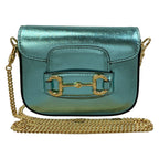 Gucci Shoulder Bag Horsebit Metallic Blue Chain Mini Leather