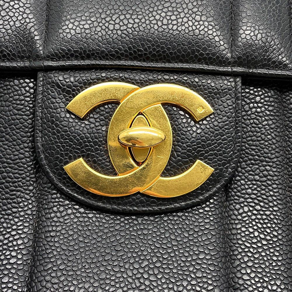 Chanel Chain Shoulder Bag Mademoiselle CC Logo Jumbo CC Caviar Leather Black — view 8