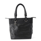 Chanel Tote Paris Biarritz PM Quilted CC Logo Small Leather Canvas Black