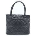 Chanel Medallion Tote Caviar Leather Handbag Black Gold