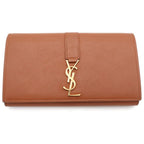 Saint Laurent Paris Large Wallet Card Case Brown Leather Gold