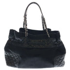 Chanel Quilted Chain Tote Black Leather Calf Hair Silver — view 2