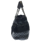 Chanel Quilted Chain Tote Black Leather Calf Hair Silver — view 3