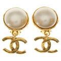 Chanel CC Logo Pearl Earrings White Gold