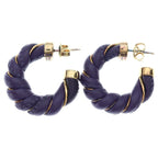 Bottega Veneta Leather Hoop Earrings Purple Gold — view 3