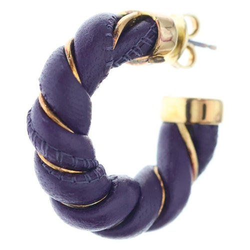 Bottega Veneta Leather Hoop Earrings Purple Gold
