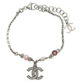Chanel CC Logo Bracelet Chain Silver Pink
