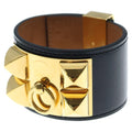 Hermes Collier de Chien Bracelet Black Box Calf Gold