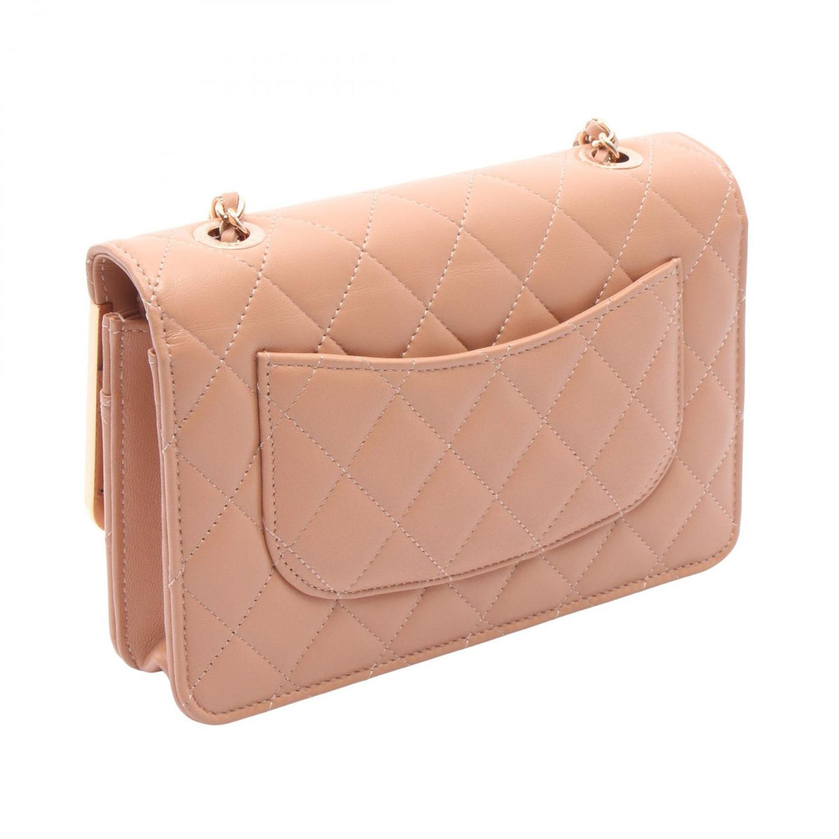 Chanel Shoulder Bag Quilted Pink Beige Lambskin Chain Wallet — view 2