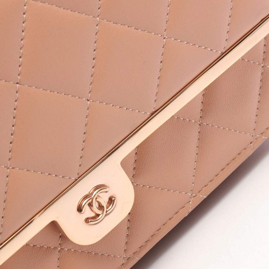 Chanel Shoulder Bag Quilted Pink Beige Lambskin Chain Wallet — view 8