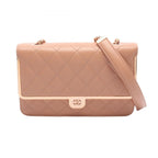 Chanel Shoulder Bag Quilted Pink Beige Lambskin Chain Wallet