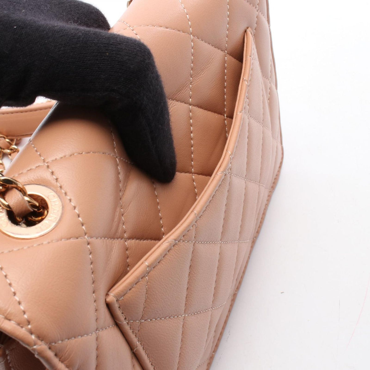 Chanel Shoulder Bag Quilted Pink Beige Lambskin Chain Wallet — view 6