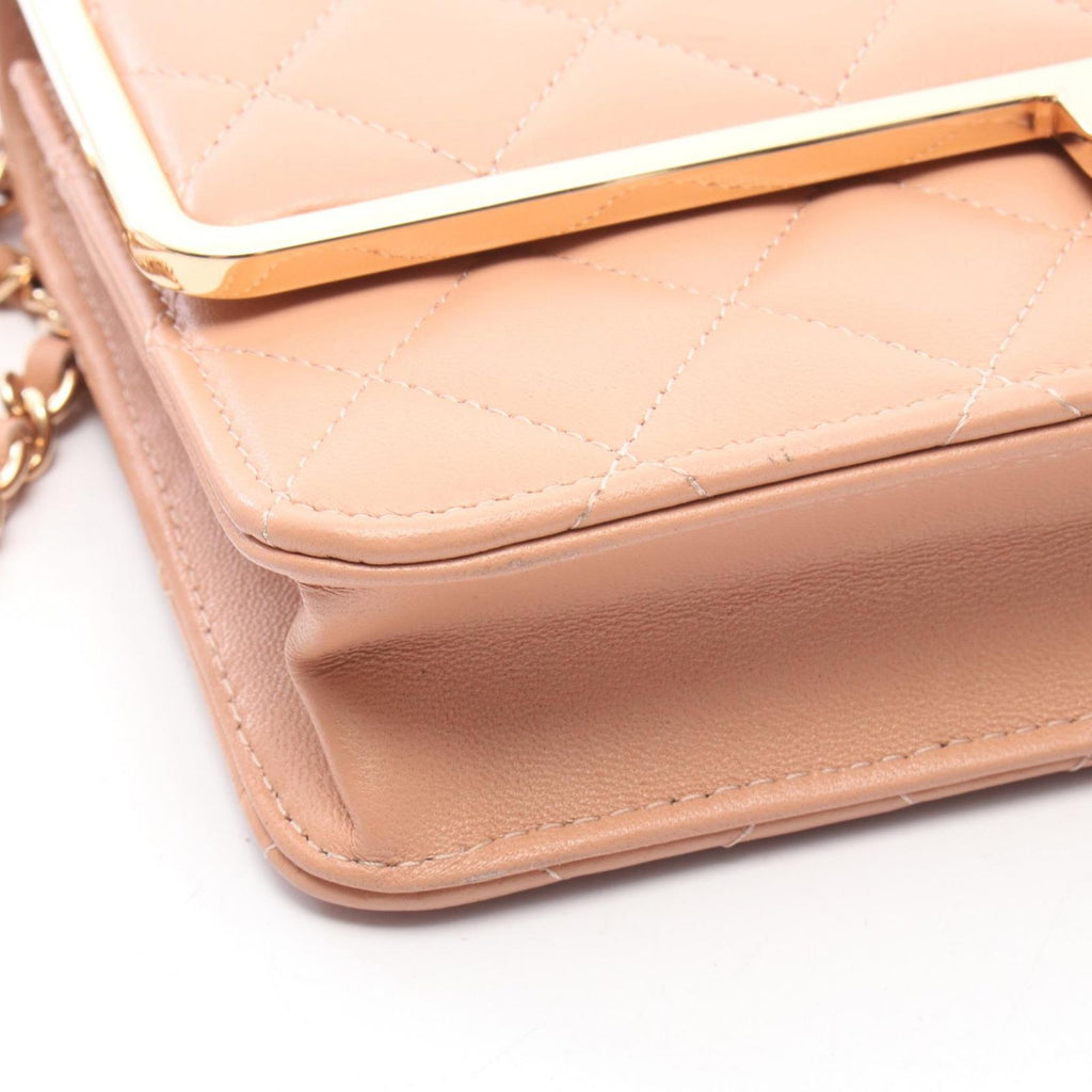 Chanel Shoulder Bag Quilted Pink Beige Lambskin Chain Wallet — view 7