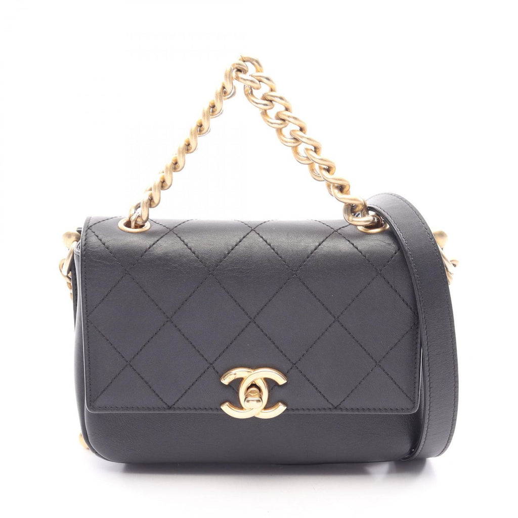 Chanel Shoulder Bag Quilted 2-Way Black Leather Small Flap Chain
