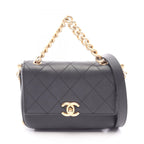 Chanel Shoulder Bag Quilted 2-Way Black Leather Small Flap Chain