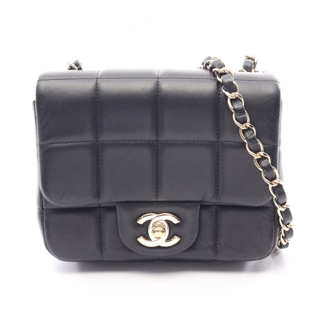Chanel Shoulder Bag Choco Bar Mini Flap Black Lambskin Suede