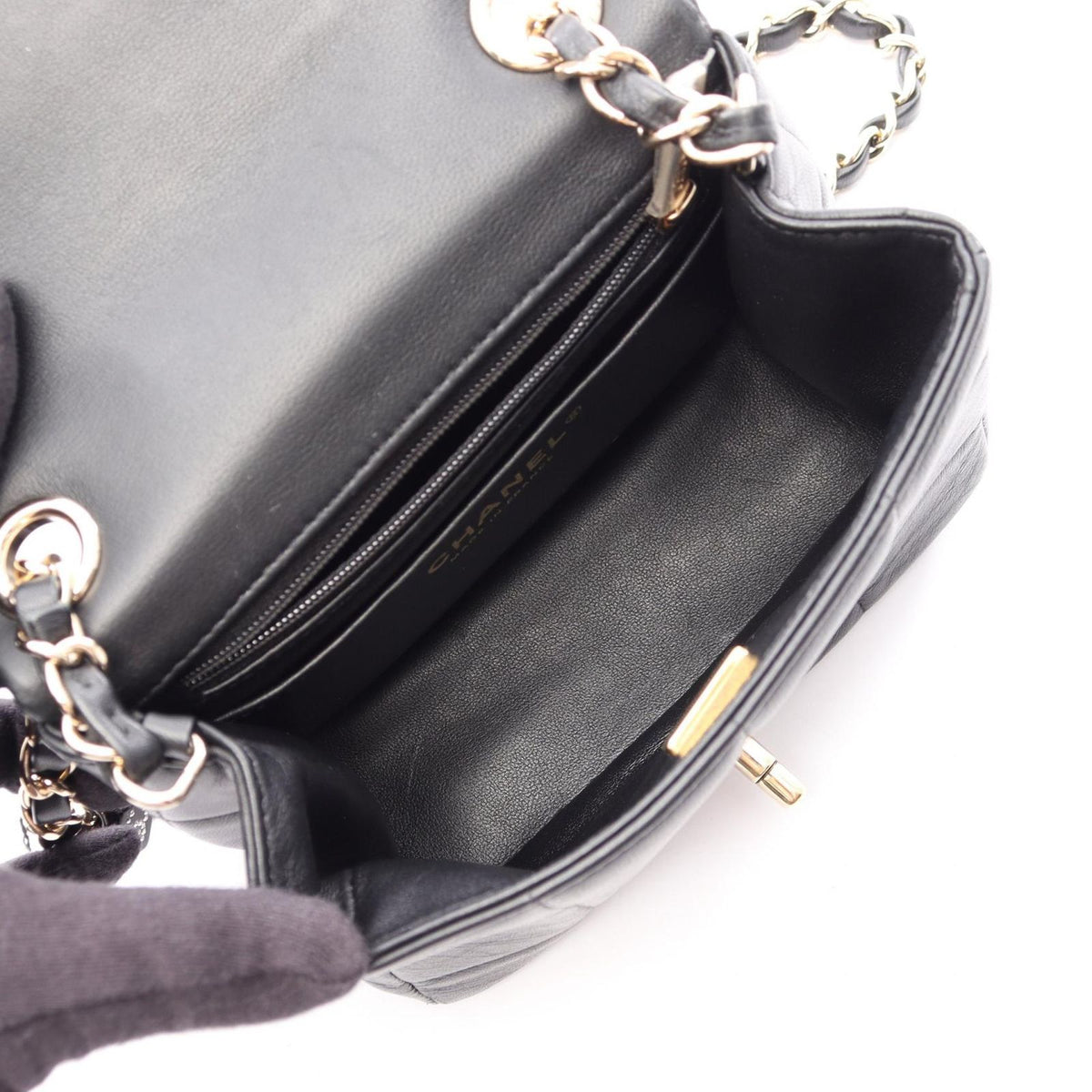 Chanel Shoulder Bag Choco Bar Mini Flap Black Lambskin Suede — view 3