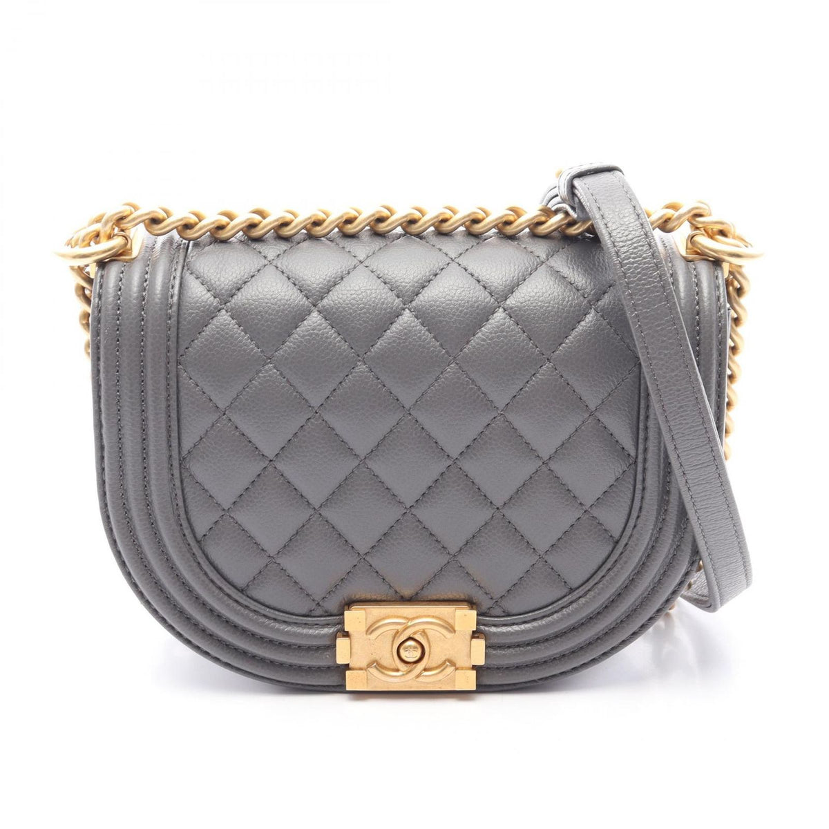 Chanel Shoulder Bag Bo Ischanel Smo le Gray Caviar Leather Bo Smo le