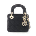 Dior Handbag Mini Cannage 2-Way Black Fabric Tote Suzu