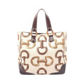 Gucci Tote Bamboo Horsebit Ivory Brown Canvas Leather