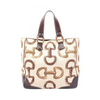 Gucci Tote Bamboo Horsebit Ivory Brown Canvas Leather