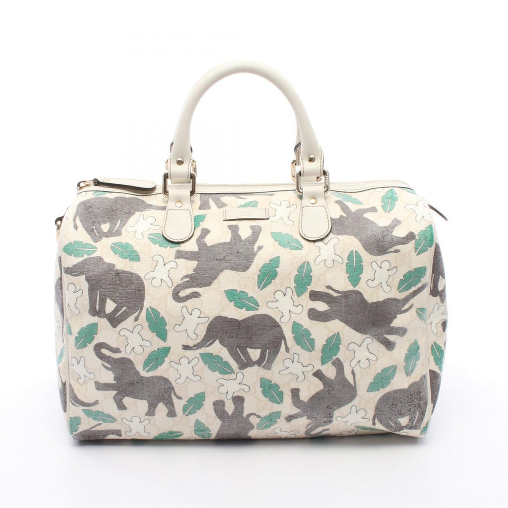 Gucci Tote for Unicef GG Supreme Elephant White Canvas Leather Mini Boston